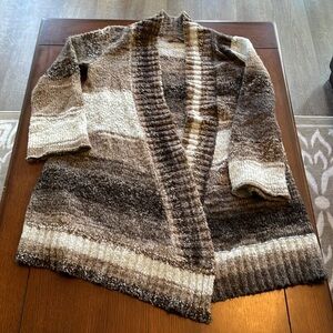 Prana cardigan sweater. Wool blend. Brown/ tan. Comfy. Medium weight. Large